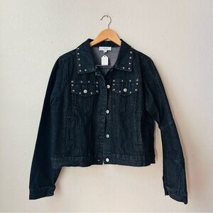 Peach Love California Black Denim Jacket with Studded Star Details Size L